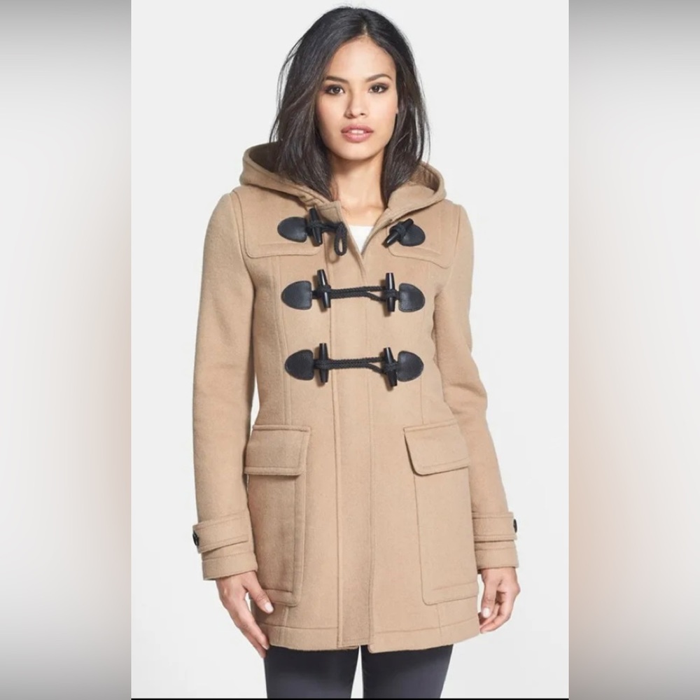 Burberry Blackwell Wool Duffle Coat Camel Beige Women's Size US 8 Reg Nova Check